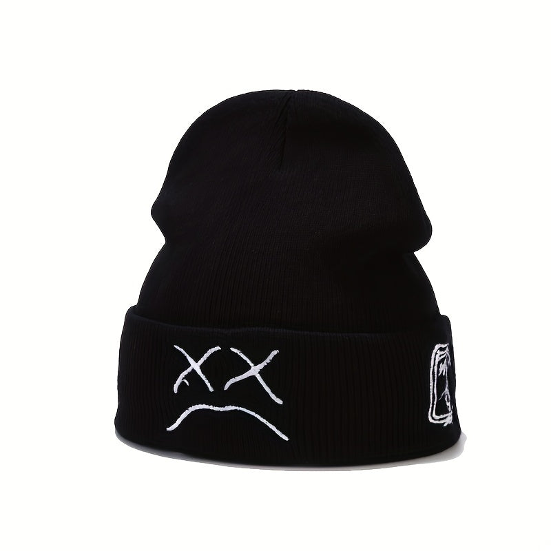 2024 New Sad Expression LIL PEEP Embroidered Cold Hat - Men's Warm Knitted Hat Women's Cool Trendy Hooded Hat