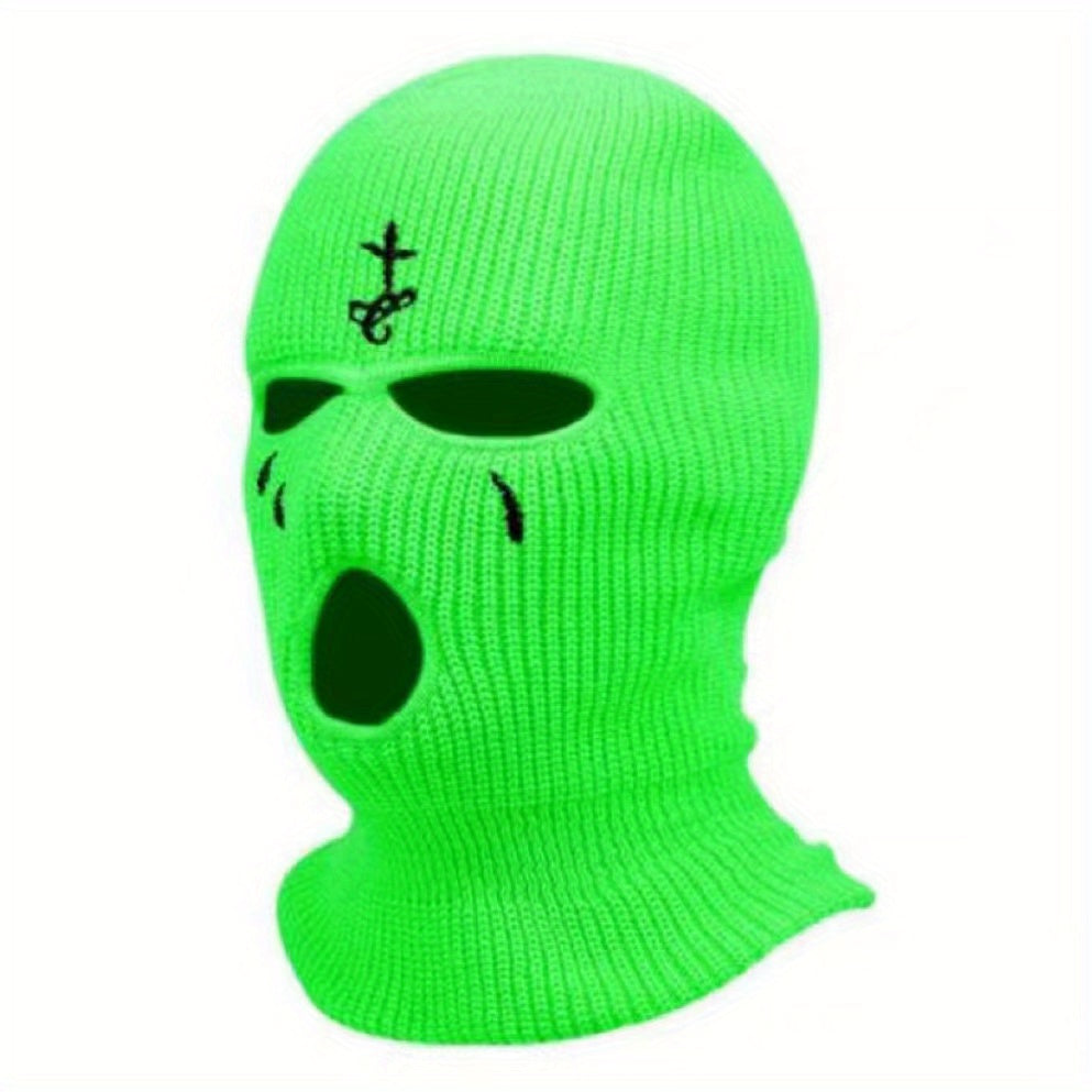 2024 New Winter Embroidered Knitted Ski Mask - Warm Balaclava for Skiing, 3 Hole Knitted Ski Neck Warmer Hat