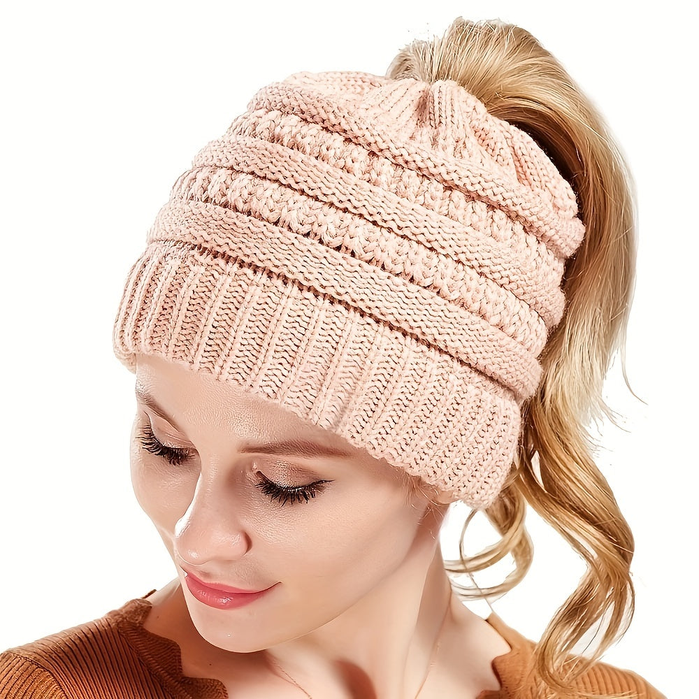 2024 New Edition - Stay Warm and Stylish with Brimless Thermal High Bun Ponytail Winter Beanie Hat