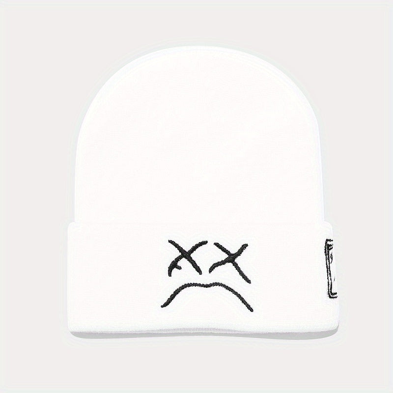 2024 New Sad Expression LIL PEEP Embroidered Cold Hat - Men's Warm Knitted Hat Women's Cool Trendy Hooded Hat