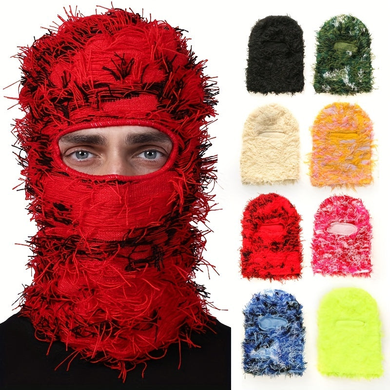 Pooh Shiesty Mask Solid Color Distressed Balaclava Mask Outdoor Style Knit Headgear Full Face Cover Windproof Thermal Ski Mask