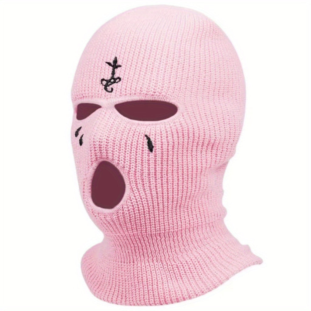 2024 New Winter Embroidered Knitted Ski Mask - Warm Balaclava for Skiing, 3 Hole Knitted Ski Neck Warmer Hat