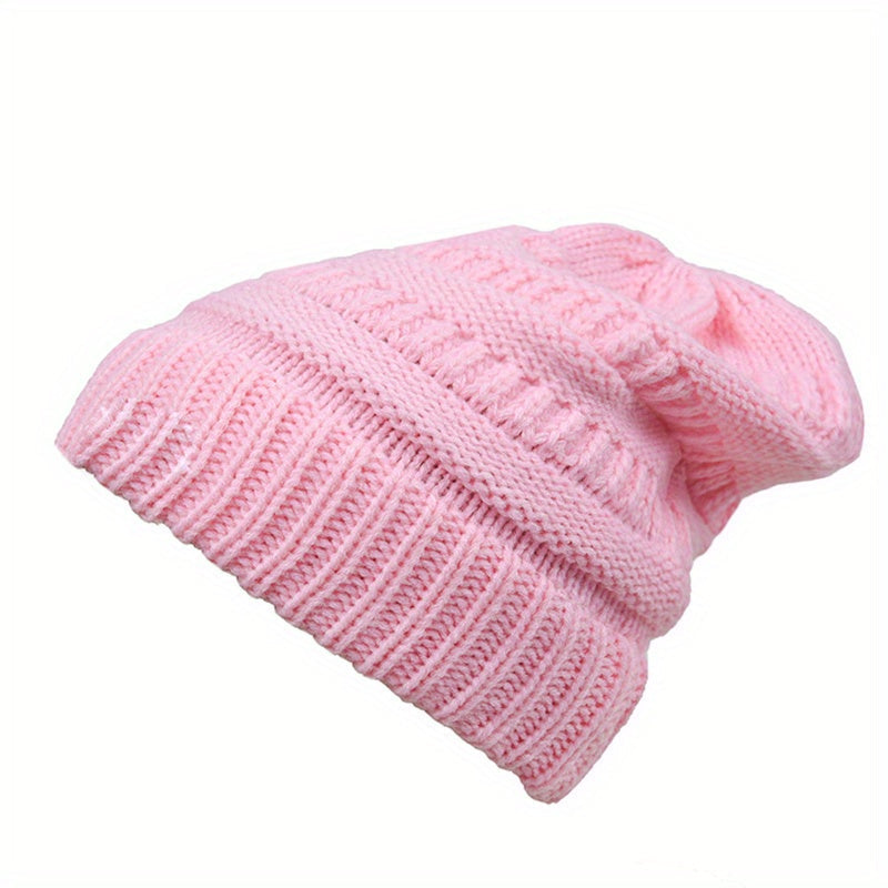 Stay Warm and Stylish with this Brimless Thermal High Bun Ponytail Winter Beanie Hat!