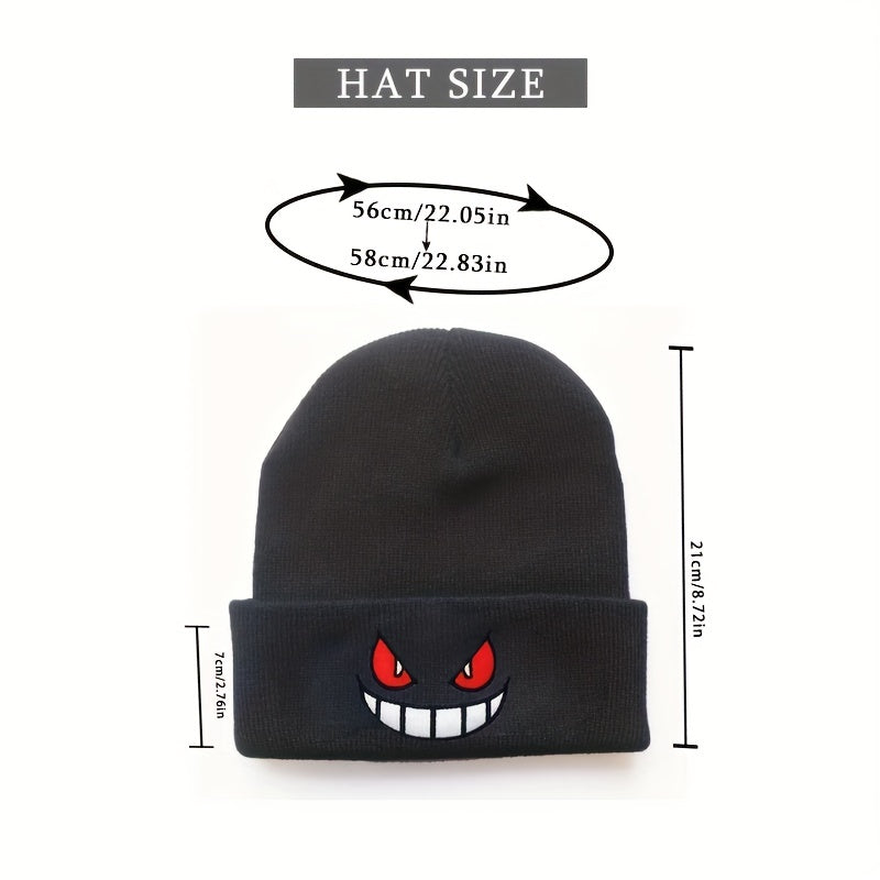 Devil Embroidery Anime Beanie Hip Hop Solid Color Knit Hats Lightweight Elastic Skull Cap Warm Cuffed Beanies For Women & Men