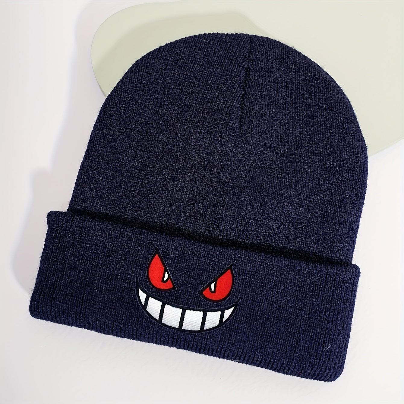 Devil Embroidery Anime Beanie Hip Hop Solid Color Knit Hats Lightweight Elastic Skull Cap Warm Cuffed Beanies For Women & Men